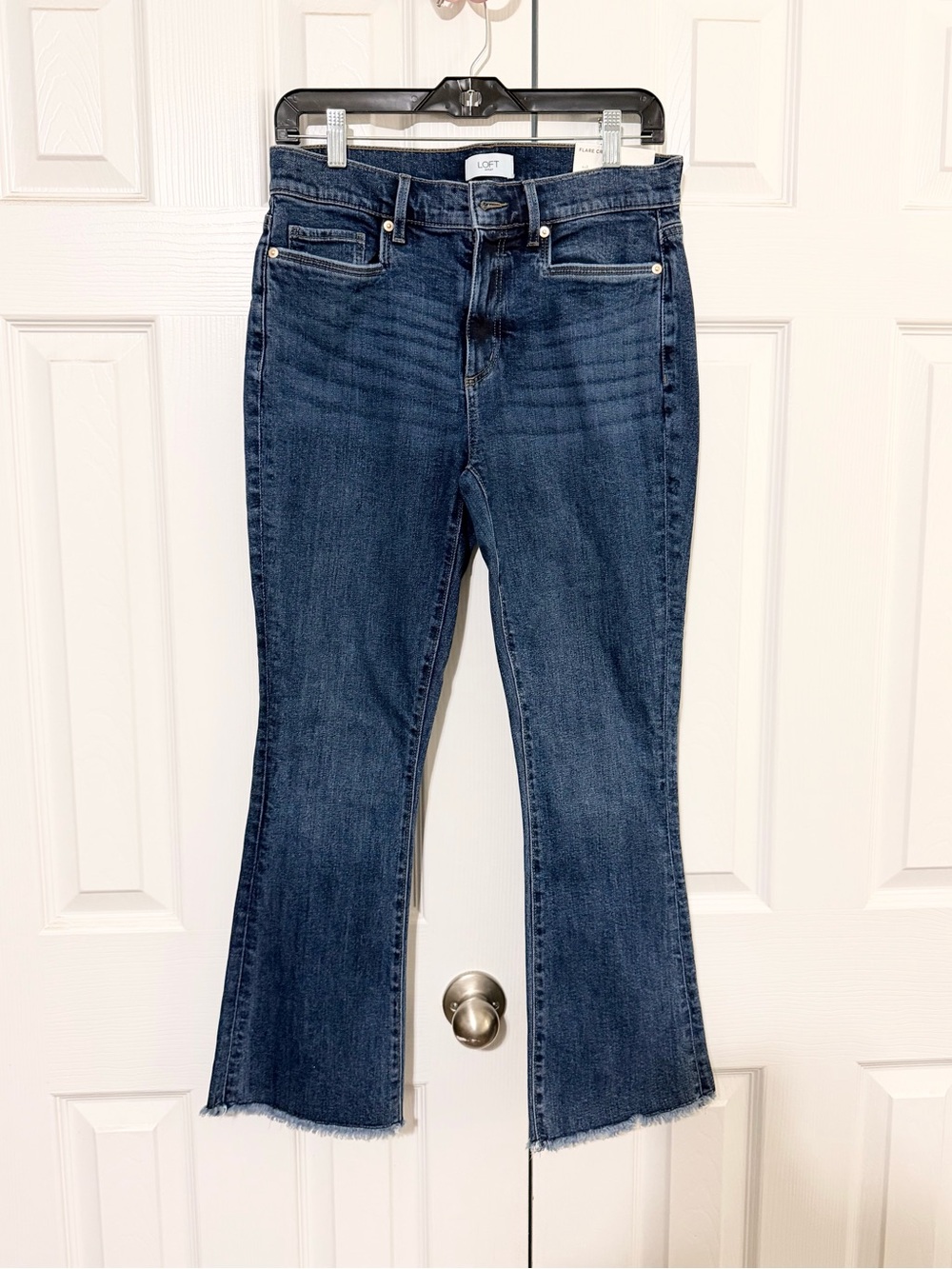 LOFT Dark Blue Cropped Kick Flare Jeans